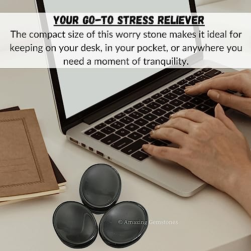 Image of Amazing Gemstone Black Agate Worry Stone Crystals and Healing Stones - Worry Stones for Stress Relief Gifts - Piedra Crystal Fidget for Meditation - Unique Stocking Stuffers and Birthday Gifts