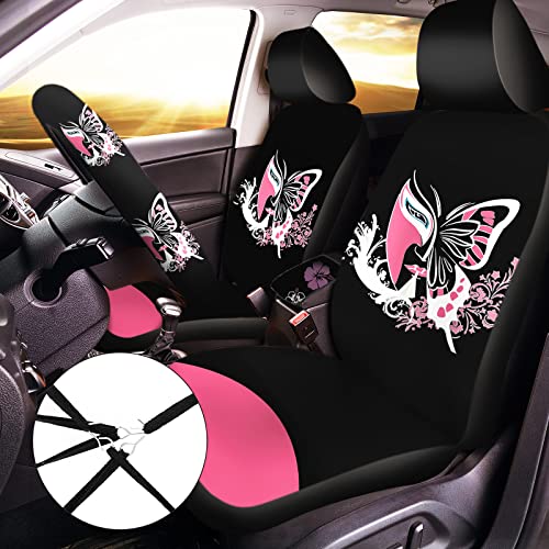 Frienda Butterfly Car Seat Covers For Women Butterfly Car Accessories Interior Seat Covers Rubber Steering Wheel Wrist Strap Armrest Seatbelt Cover Keychain(Delicate Style) #TOP1