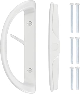 Sliding Door Handle, Non-Keyed Sliding Patio Door Handle Set with Latch for 3-15/16” Hole Spacing for Mortise Style Locks, Non-Handed, Sliding Glass Door Handles Replacement, White