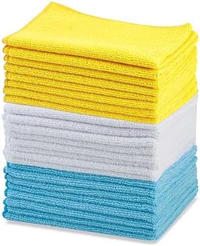 Amazon Basics Microfiber Cleaning Cloths, Ultra Absorbent, Lint Free, Streak Free, Non-Abrasive, Reusable and Washable, 16