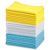 Amazon Basics Paños de limpieza de microfibra, no abrasivos, reutilizables y lavables, paquete de 24, azul/blanco/amarillo, 16 x 12 pulgadas