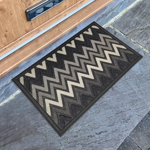 Image of Mighty Mats Scrape ‘N’ Sorb Door Mat - Indoor & Sheltered Outdoor Dirt Trapper Rug with Rubber Back - Super Absorbent Entrance Door Mat - Chevron Grey, 40 x 60cm