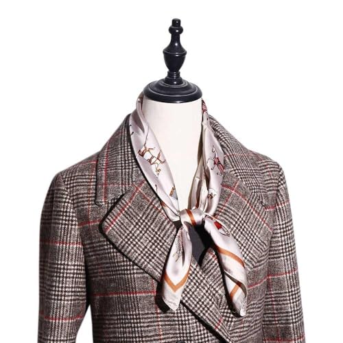 Kopida Women Satin Square Scarf 27.5 × 27.5 Inches Medium Silk Feeling Scarf Horse Print Scarf Elegant Head Scarf Hair Tie Band Neckerchief, Beige4