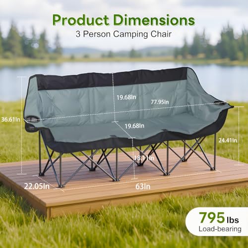 Silla de camping para 3 personas Hosile modelo 3 Person Camping Chairs negra miniatura 2