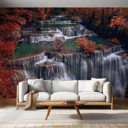 Papier Peint Cascades Paysage Naturel, Papier Peint Panoramique 3D Automne Jungle Forêt, Papier Peint Intissé Photo Mural Art, pour Salle Decoratif Murale 150cmx105cm