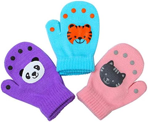 Cooraby 6 Pairs Toddler Magic Stretch Mittens Winter Unisex Baby Knitted Gloves Mittens