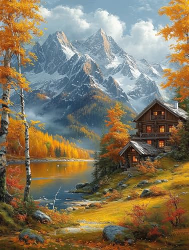 Image of 14CT Counted Cross Stitch Kits for Adults Mountain Flowers Advanced Stamped Cross Stitch Kits for Adults (Mountain 2)