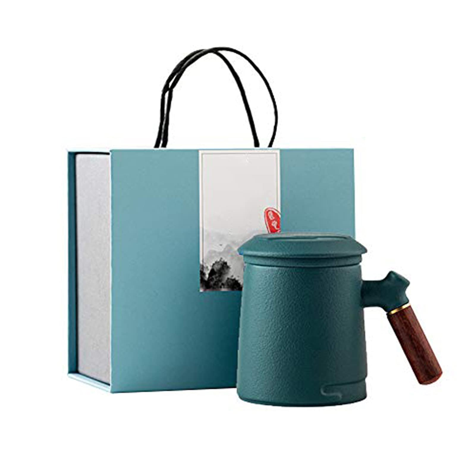 Tasse à Thé Céramique avec Infuseur Et Couvercle, 400ML Tasses avec INOX Filtres Séparation Et Coffret Cadeau, pour La Maison, Le Bureau Et Les Cadeaux (Vert)
