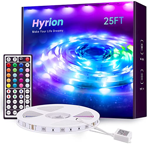 Hyrion 25Ft Led Light Strips, 1 Roll Of 25 Ft Led Lights For Bedroom With 44 Keys Remote For Bedroom, Kitchen, Desk, Color Changing Led Lights For Home Decoration #TOP10