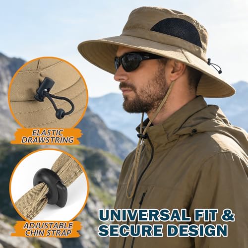 Image of Wide Brim Sun Bucket Hat, Waterproof Boonie Hat for Men & Women | UPF 50+ UV Protection, Adjustable Fit, Chin Strap & Sweatband, Foldable Durable for Fishing Hiking Garden Beach