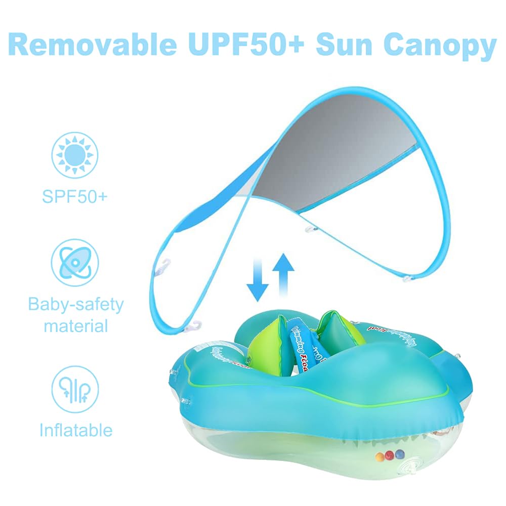 Baby Schwimmring mit abnehmbarem sonnendach,Schwimmhilfe verstellbare Schultergurte,Schwimmtrainer,mit aufblasbarer Swimming Float für ab 3-36 Monate.