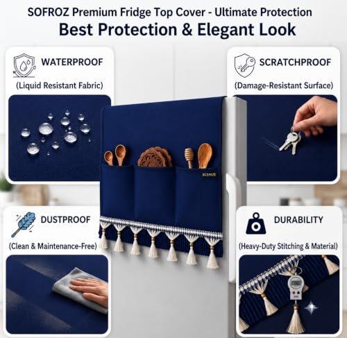 Image of Refrigerator Single Door Cover (130 x 54 cm) (Navy Blue Lace)
