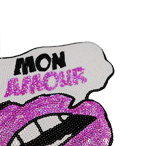 Big Sequin Mouth Sequin Patches Lipstick Lips Eye Flower Embroidery Applique Sew On Clothing Bags Sewing Supplies Jeans Decorative 4 Pcs (Purple （4 Pcs）) #TOP7