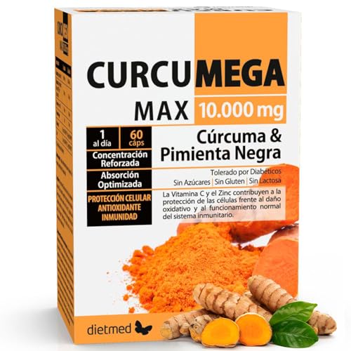Cúrcuma con Pimienta Negra ALTA ABSORCIÓN - 95% Curcumina con Extracto 5:1 y Pimienta Negra - Enriquecido con Vitamina C y Zinc - Bienestar Articular, Antioxidante - Curcumega 60cáps