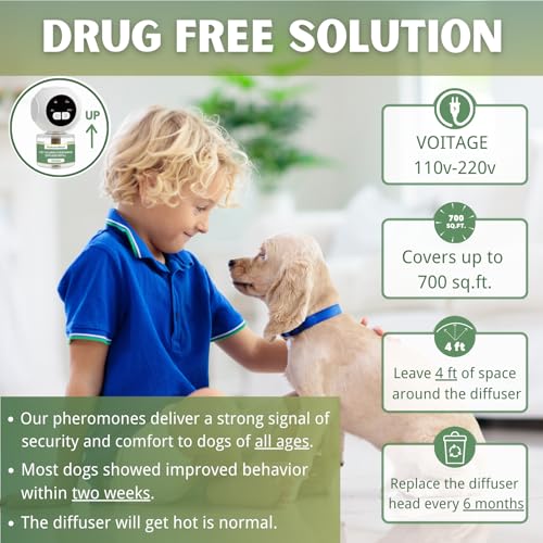 Image of Dog Calming Pheromone Diffuser Kit with Timer - 2 Plug-Ins + 4 Refills - Smart 4-Level Timing Calming Aid - Stress Relief for Dogs - Help with Anxiety, Barking, Fighting, Thunder, Travel, Vet Visits