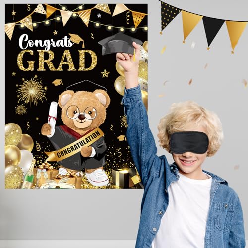AmazingSpark Graduation Party Game Set Pin the Graduation Cap Game Class of 2025 Congrats Grad Poster with 12 Stickers for Grad Party Supplies Decorations - Thumbnail 5