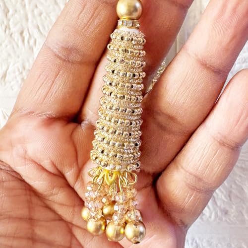 Image of Adikala Craft Store Handmade Ethnic Latkan Tassel Set of 2 for Saree Pallu, Blouse, Suits, Dupatta, Lehenga Decor (Golden French Wire)