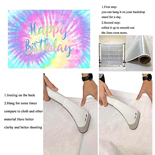 Rainbow Backdrop for Happy Birthday 7X5FT Macaron Pastel Colorful Birthday Photography Background Tie Dye Theme Party Supplies Children Women Girls Sweet 16th Birthday Cake Table Decoration Banner by TENCOW - Image 7