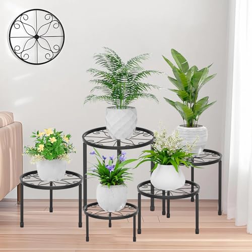 5 Pack Plant Stand Indoor and Outdoor Metal Plant Stand, Anti-Rust Iron Heavy Duty Flower Pot Stands for Multiple Plant, Black Potted Plant Holder for Garden Home by EIHUGS - Used condition - CA$24.73