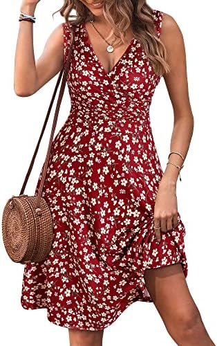 GUBERRY Fit and Flare Dress A Line Skater Sleeveless Midi Summer Casual Wrap Beach Sundress 2023 Easter(Floral-32,Large)