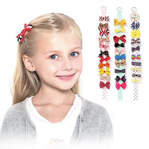 30 pcs: HBY Girls Baby Toddler Ribbon Mini Hair Bow Snap Clips, Barrettes with Hair Bow Holder