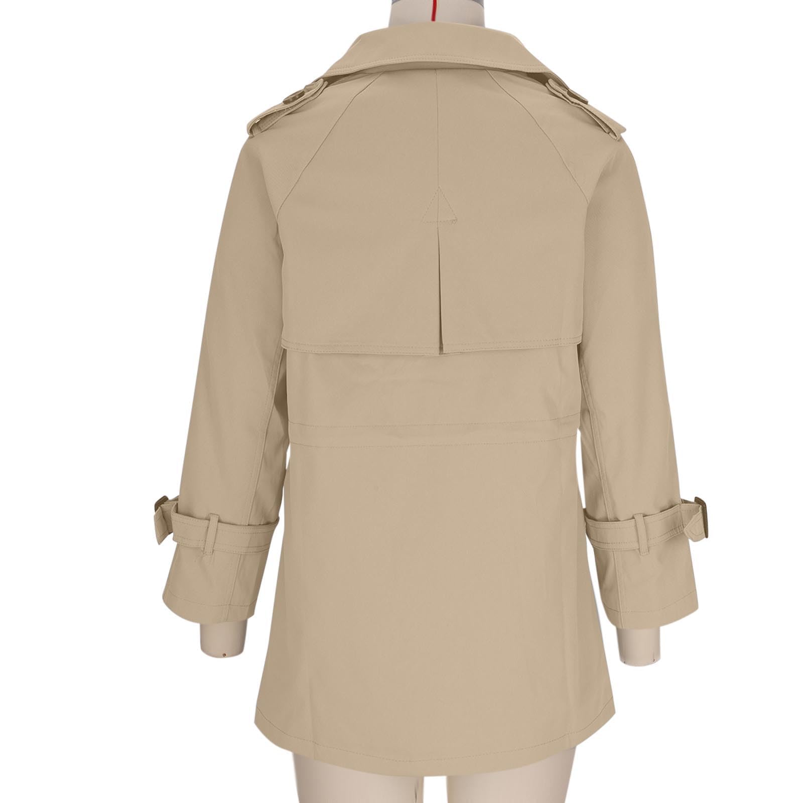 FUPODD Trenchcoat Damen Winter Mantel Damen Elegant Übergangsjacke Revers Zweireihig Damenjacken Langarm Windjacke Leicht Herbstjacke Mit Taschen Winterjacke Einfarbig Trench Coat Kurz Jacke Frauen