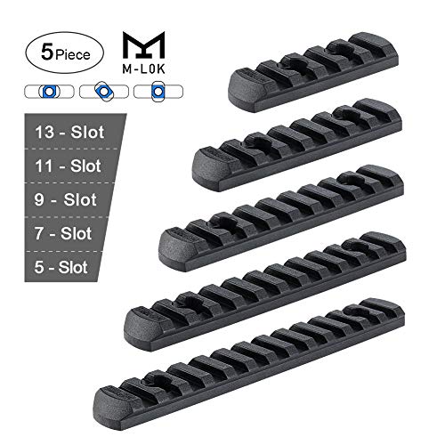 Aecktech M-Lok Polymer Picatinny Rail Sections, 5-Slot 7-Slot 9-Slot 11-Slot 13-Slot Lightweight Rail Section for M-LOK Compatible Systems with 10 T-Nuts 10 Screws|1 Pcs Wrench. 5 Pieces (Black)