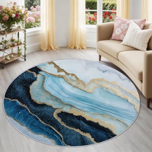 Alfombra redonda de mármol azul lavable que soluciona el frío del suelo en el descenso de cama 3