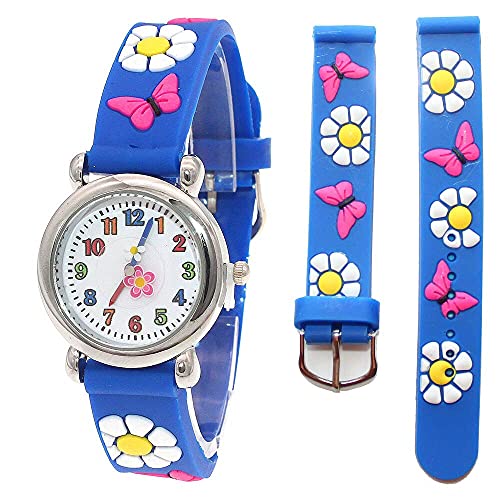 Reloj de niña Dibujos Animados en 3D Reloj de Mariposa Hermoso Reloj analógico Azul Reloj de Pulsera de Silicona para niñas y niños Relojes para niñas (Color : Dblue)