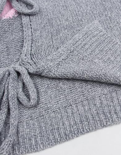 Image of Women's Tie Cardigan Sweaters Long Sleeve Chunky Knit Big Cute Heart Sweater Coats Grey X-Large