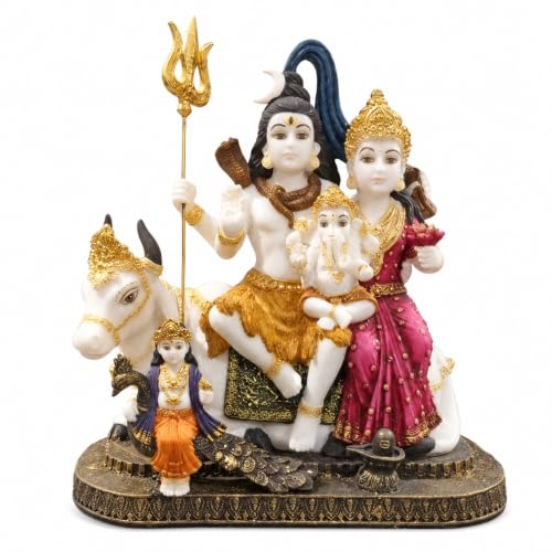 Image of ARMONIA Premium 14 Inch Shiva Parvati Ganesh Idol Shiv Parivar Murti Statue | Polystone Mahadev with Golden Detailing | Best for Pooja, Mandir, Wedding & Housewarming Gift (Including Cleaning Cloth)