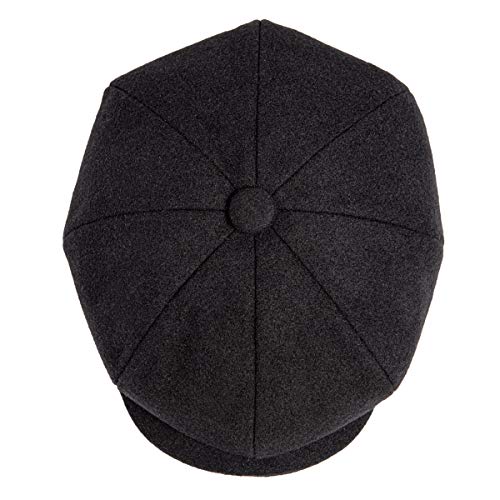 Jangoul Men Wool Blend 8 Panel Newsboy Cap Tweed Cabbie Hat Snap Brim (Black, 7 5/8) #TOP5