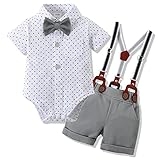 WESIDOM Baby Boys Clothes 12-18 Months Gentleman Outfits, Short Sleeve Dress Romper+Bow-Tie+Detachable Suspender Shorts