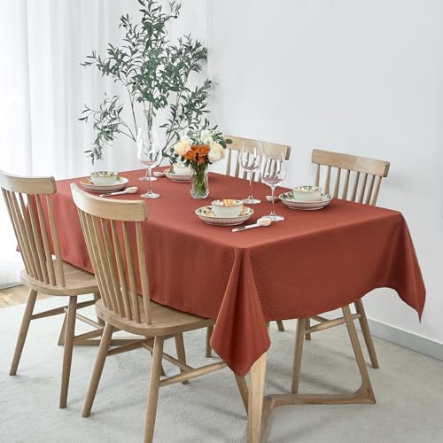 Image of maxmill Rectangle Weaved Design Tablecloth Waterproof Spillproof Fall Table Cloth, Kitchen Dining Room Thanksgiving Decoration, Fabric Table Cover Halloween Party, 60 x 84 Inch, Rustic Brick
