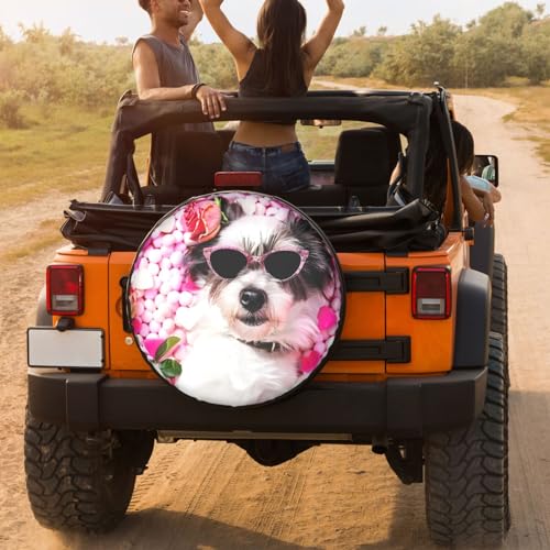 Image of Dujiea Dog Staring At You Spare Tire Cover, Universal Wheel Tire Cover Waterproof Dust-Proof Tire Protectors for Trailer Rv SUV Truck Camper and Many Vehicle 14 15 16 17 Inch