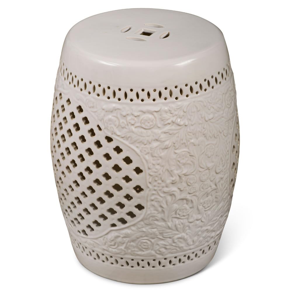 ChinaFurnitureOnline White Porcelain Chinese Jiang Nan Porcelain Stool