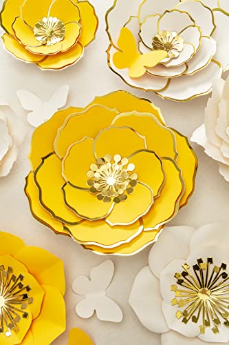 Mejoy 3D Paper Flower Decoration For Wall, Giant Paper Flowers, Large Handcrafted Paper Flowers (Yellow, Ivory, Set Of 7) For Wedding Backdrop Nursery Wall Decor, Bridal Shower, Party Backdrop #TOP4