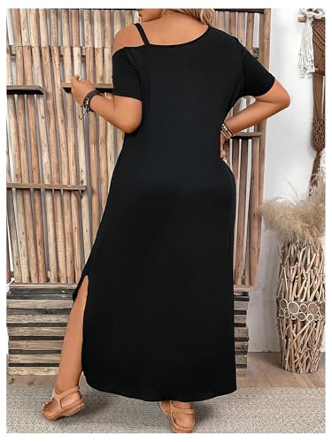 SOLY HUX Women's Plus Size Cold Shoulder Short Sleeve Split Hem T Shirt Dress Summer Long Maxi Dresses2