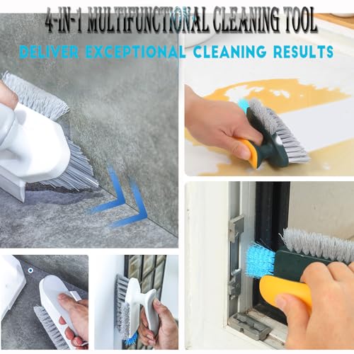 Image of 4-in-1 Grout Brush with Squeegee, Durable Polypropylene Bristles, Heavy-Duty Scrub Brushes for Cleaning Tile, Grout, Kitchen, Bathroom, Sink, Floor, Shower, Bathtub, Gray