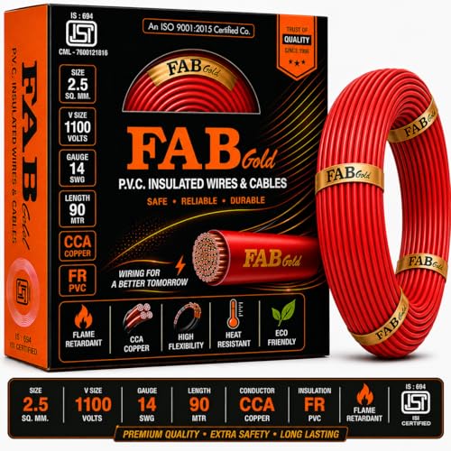 Image of 2.5 sqmm Single Core Copper Electrical Wire, 90 Meter (Red) | Heat Resistant & Flame Retardant (FR) | Lead-Free LSH House Wire for Home & Industrial Use