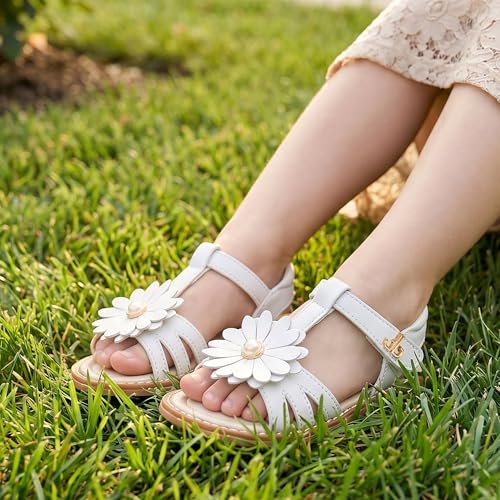 Image of THEE BRON Toddler Girls Sandals Wedding Flower Girl Dress Shoes Open Toe Flats