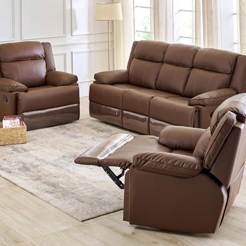 Image of Home Centre | Torino | Faux Leather | Solid Wood | Recliner Sets | Brown | Sofa Set 3+1+1 | 1 Year Warranty