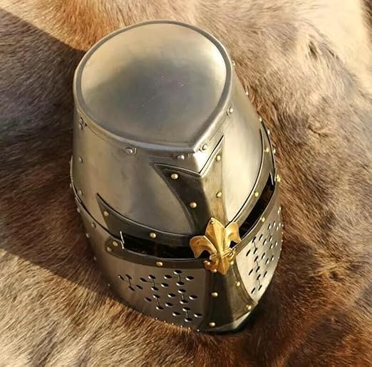 Medieval Knight Armor Helmet – Handcrafted Solid Steel & Brass Helmet with Leather Liner, Historical Warrior Replica for Display
