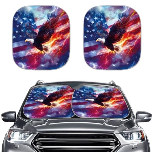 Image of Eagle Flag 2 PCS Car Windshield Sun Shade Foldable Automotive Front Window Sunshade Protector Window Shades Cover Sun Visor Shield for Most Sedan Truck SUV