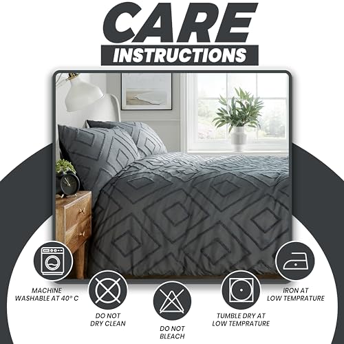 Olivia Rocco Como Duvet Cover Set Luxury Tufted Easy Care Bedding Quilt Cover Sets With Pillowcases, King Grey - Image 4