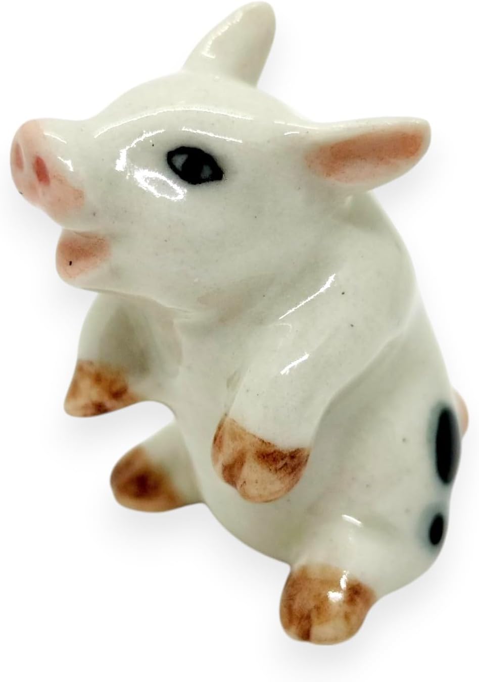 WitnyStore Bundle Ceramic White Baby Pig 1" Sit 1⅜" Stand 1¾" Look Left Figurine - Miniature Hand Made Ceramic Animal Cute Porcelain Decorative Collectible Figures Décor Gifts image 2
