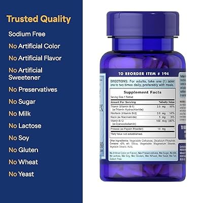 Puritan's Pride Premium Vitamin B-Complex and Vitamin B-12, Vegetarian Dietary Supplement for Cellular Energy Production, Maintains Health of Skin and Nerve Support, 180 Tablets
