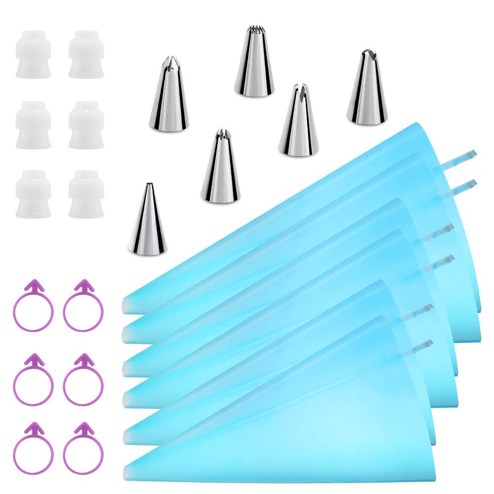 Reusable Piping Bags and Tips Set, Cake Decorating Tools with Icing Pastry Bags, Icing Bags Tips, Couplers and Frosting Bags Ties for Cookie Icing Cakes Cupcakes
