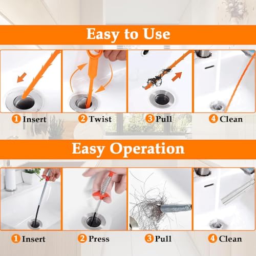 liboyixi Drain Clog Remover Tool, 5 Pack 25inch with 5 Plastic and 1 Stainless Steel Drain Snakes, Hair Unclogger for Toilet, Kitchen Sink, Bathroom Tub, Shower, Sewer - image 4