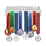 GLOBLELAND Basketball Medaillenhalter Medaille Kleiderbügel Metall Halterung Medaillenhänger Medaillen Aufhänger Silber Display Rack, 11.5x40cm